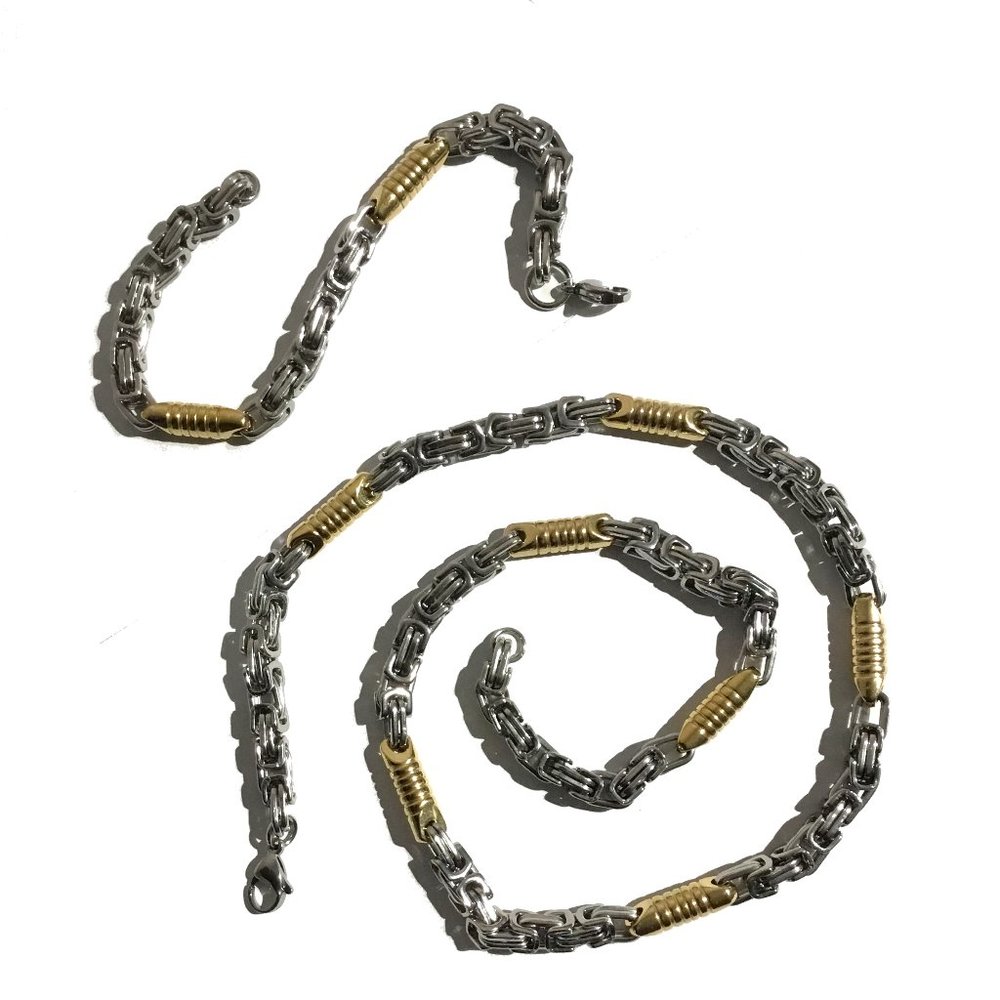 Stainless Steel Byzantine Necklace and Bracelet